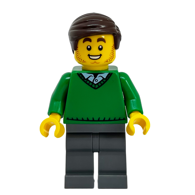 LEGO Green Torso, Dark Bluish Grey, Dark Brown Hair (fig-013520)