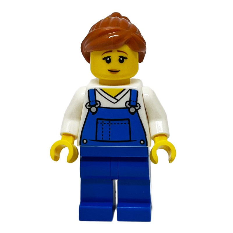 LEGO White Torso, Blue Overall, Dark Orange Hair (fig-013521)