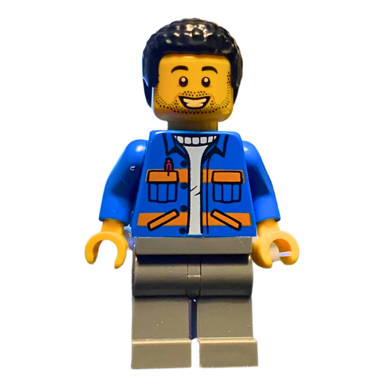 LEGO Blue Torso, Safety Vest, Dark Bluish Grey Legs, Black Hair (fig-013522)