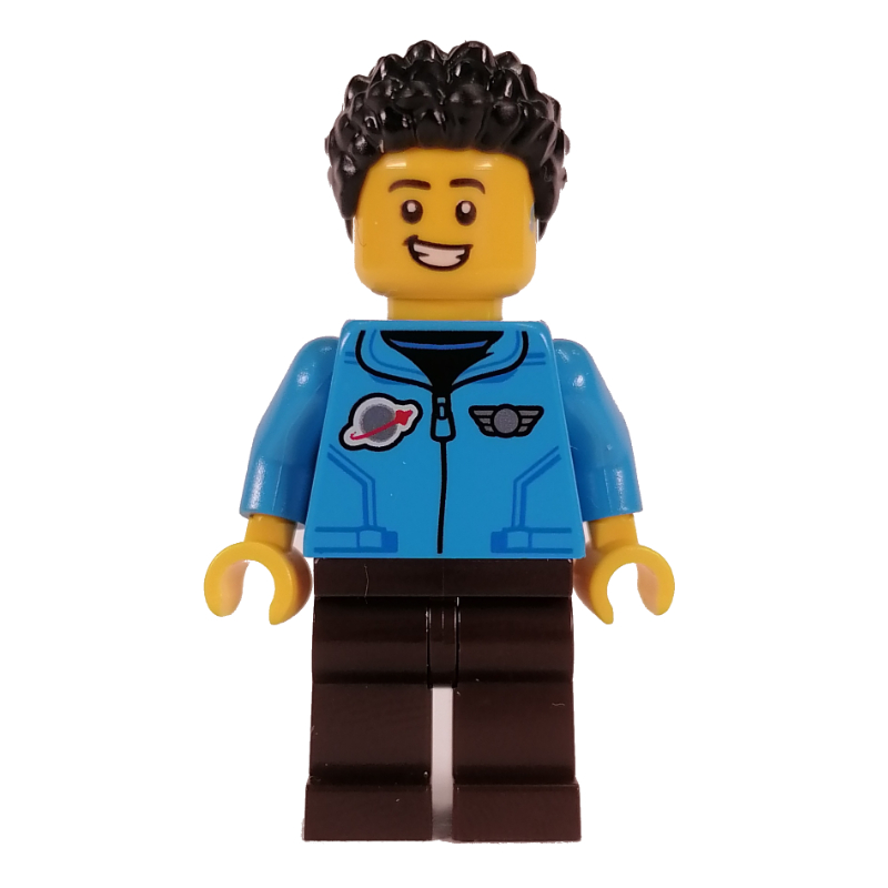 LEGO Dark Azure Torso, Dark Brown Legs, Black Hair (fig-013556)