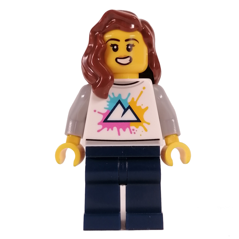 LEGO White Torso, Dark Blue Legs, Reddish Brown Hair (fig-013557)