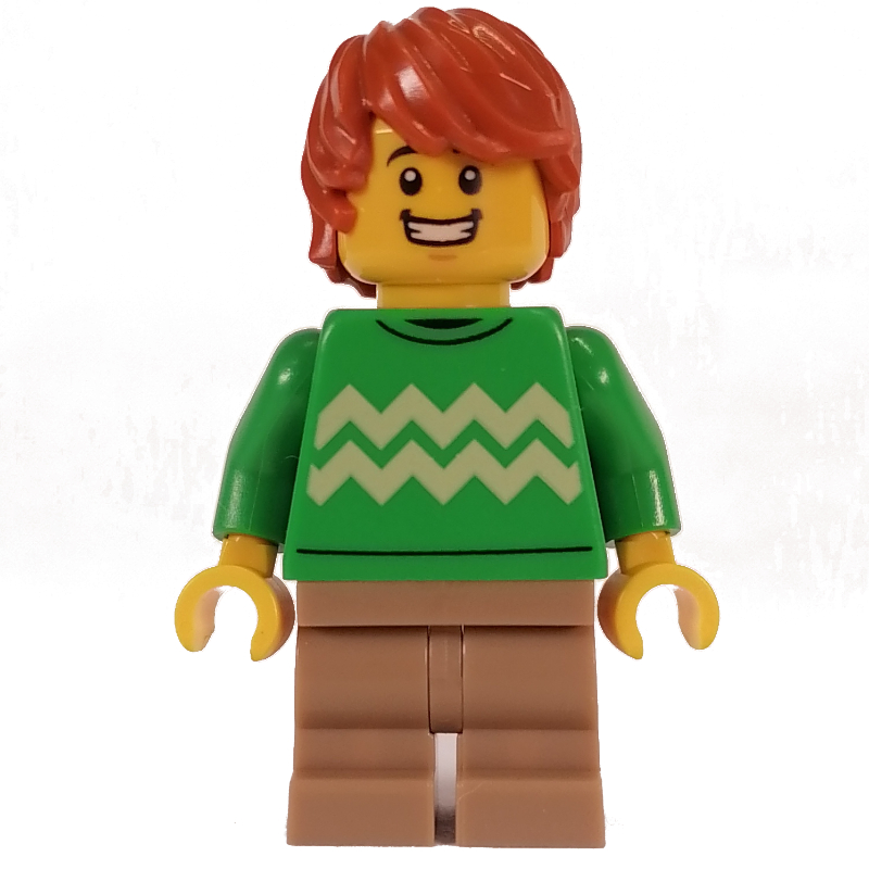 LEGO Bright Green Torso, Dark Tan Medium Legs, Dark Orange Hair (fig-013558)