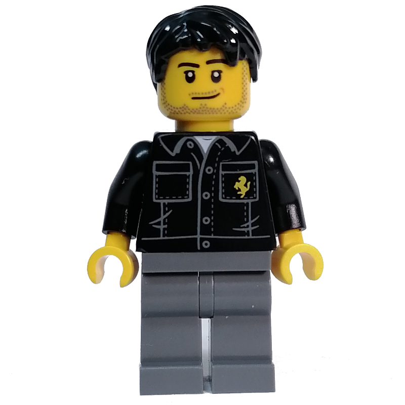LEGO Race Driver - Black Torso, Dark Bluish Grey Legs, Black Hair (fig-013587)