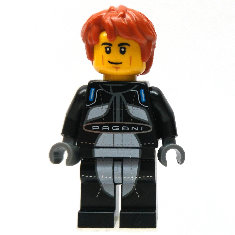 LEGO Race Driver - Black Torso, Black Legs, Dark Orange Hair (fig-013588)