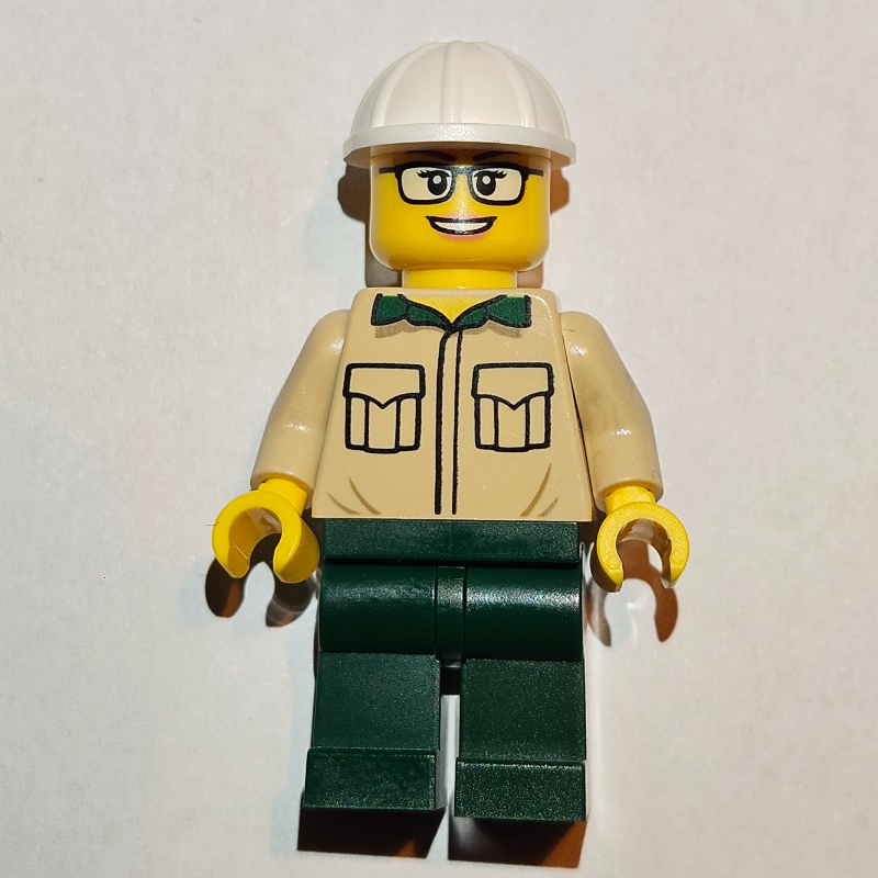 LEGO Construction Engineer / Architect - Tan Torso, Dark Green Legs, White Helmet (fig-013623)