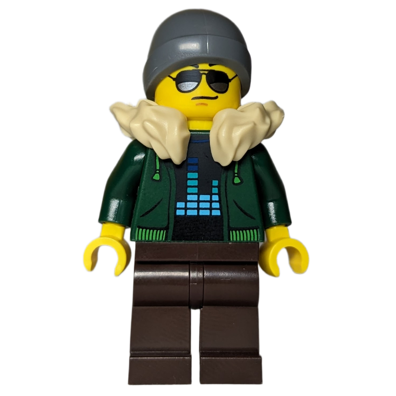 LEGO Dark Green Torso, Dark Brown Legs, Tan Collar, Dark Bluish Grey Beanie (fig-013635)