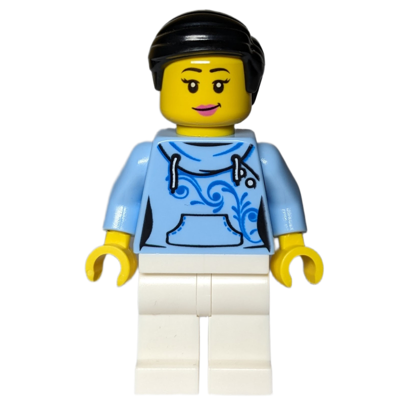 LEGO Bright Light Blue Torso, White Legs, Black Hair (fig-013639)