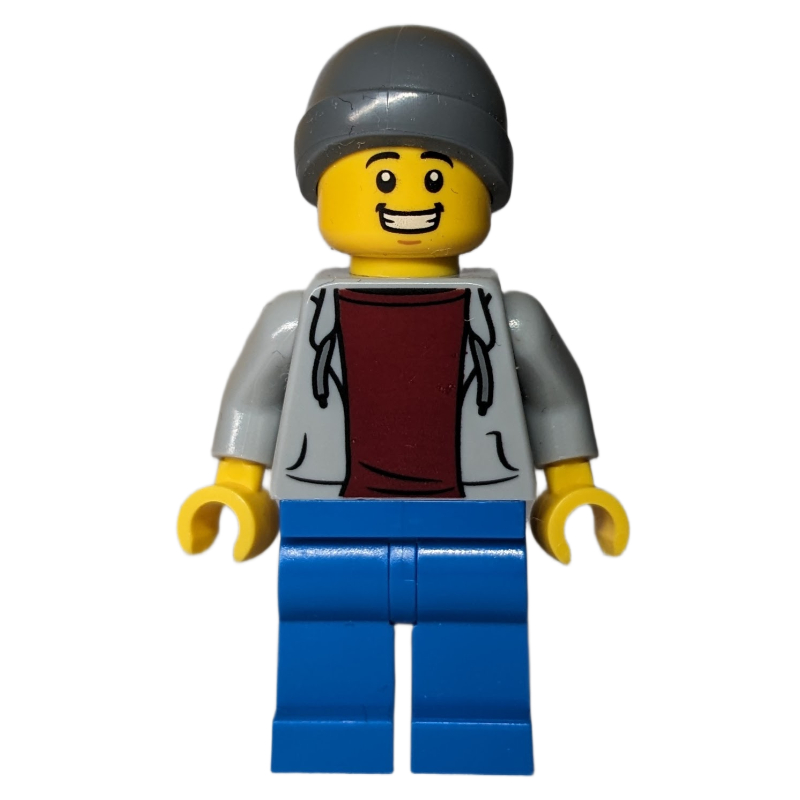 LEGO Light Bluish Grey Torso, Blue Legs, Dark Bluish Grey Beanie (fig-013643)