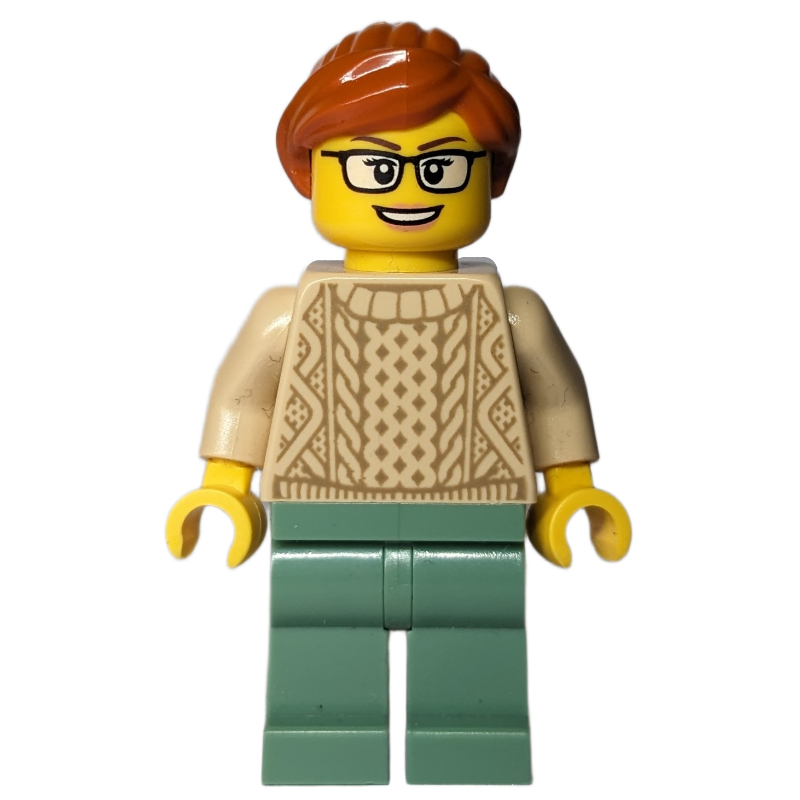 LEGO Tan Torso, Sand Green Legs, Dark Orange Hair (fig-013645)