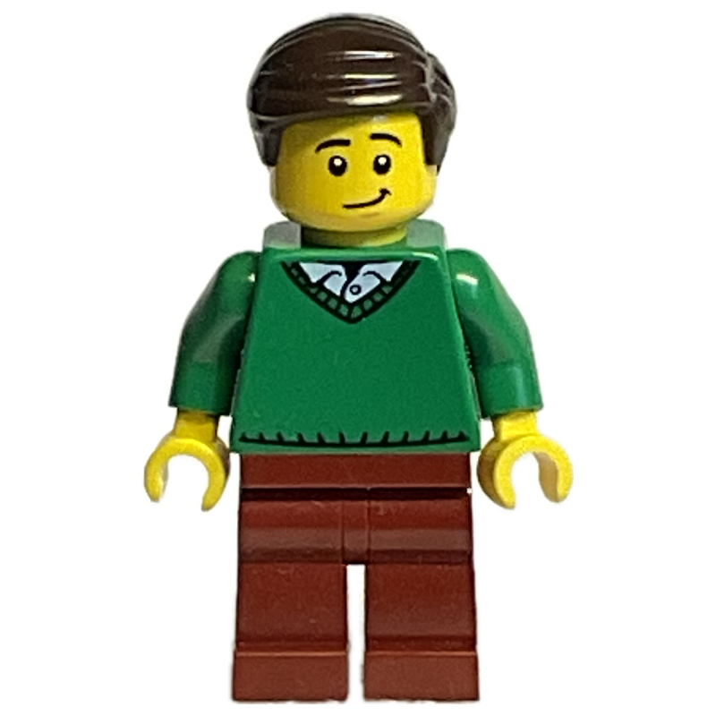 LEGO Green Torso, Reddish Brown Legs, Dark Brown Hair (fig-013646)