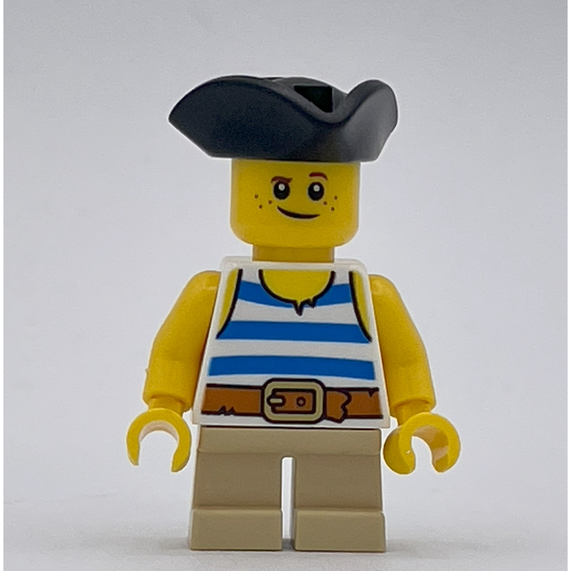 LEGO Kid Pirate - Blue Striped Shirt, Tan Legs, Black Tricorne (fig-013696)