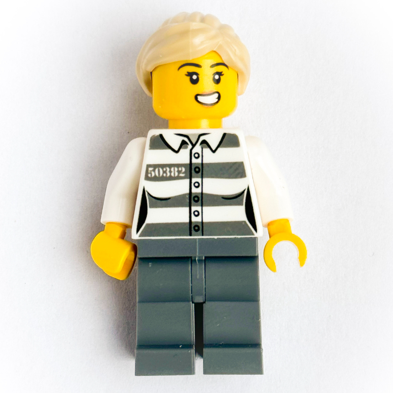 LEGO Helen Heist - Criminal, Prison Shirt with #50382, Dark Bluish Gray Legs, Tan Hair (fig-013699)