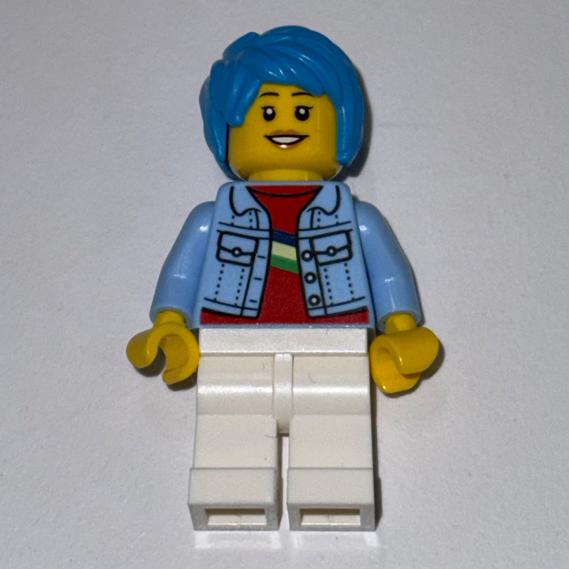 LEGO Aki Jones - Bright Light Blue Jacket, White Legs, Dark Azure Hair (fig-013755)