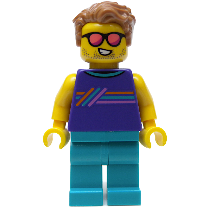 LEGO Man, Dark Purple Vest, Dark Turquoise Legs, Coral Sunglasses (fig-013934)
