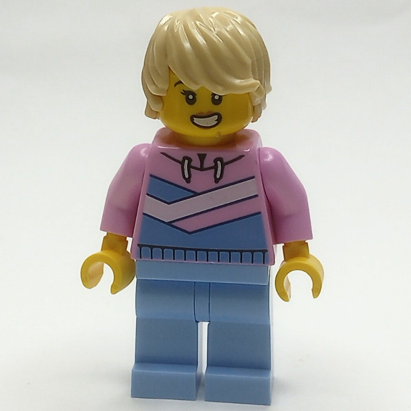 LEGO Woman, Bright Pink Hoodie, Bright Light Blue Legs (fig-013943)
