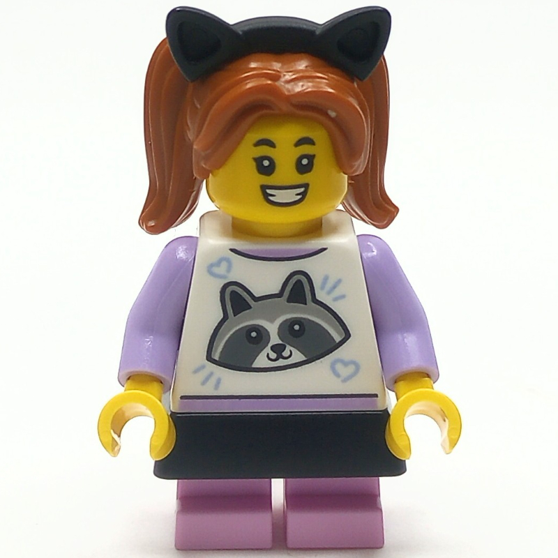LEGO Girl, Raccoon Shirt, Bright Pink Legs, Black Skirt and Cat Ears (fig-013944)