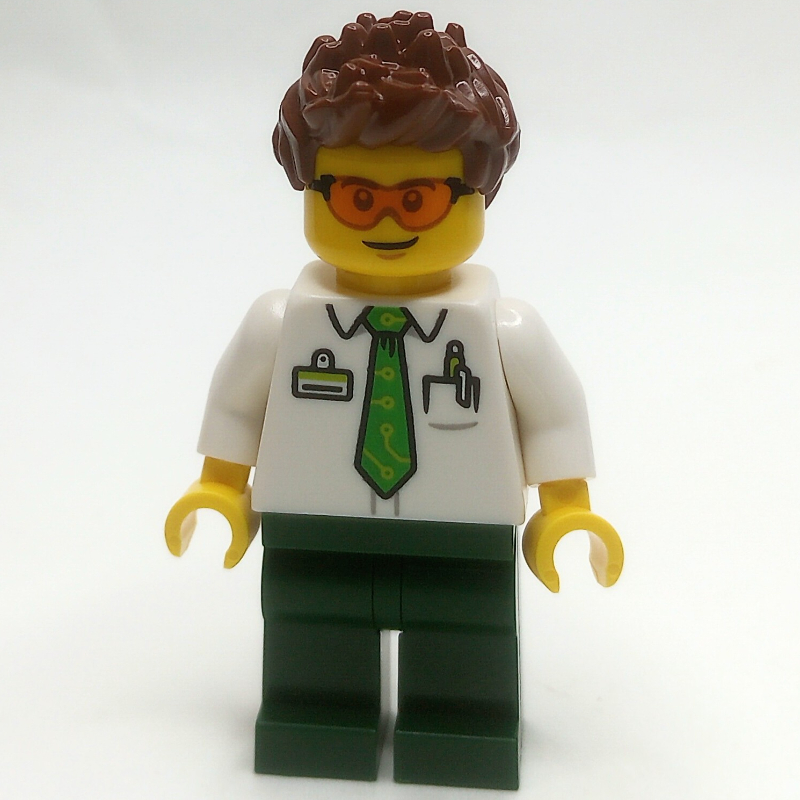 LEGO Man, White Shirt, Dark Green Legs, Orange Glasses (fig-013949)