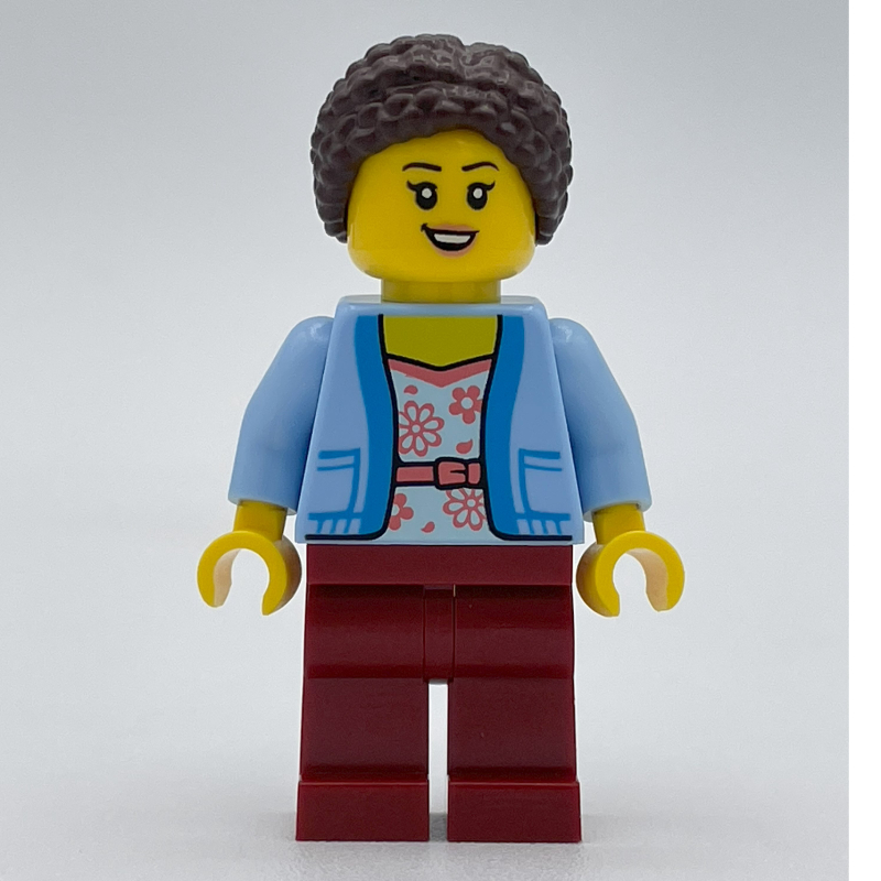 LEGO Woman, Bright Light Blue Cardigan, Dark Red Legs (fig-013956)
