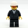 Construction Site Foreman, Black Suit, White Hard Hat with Hair
