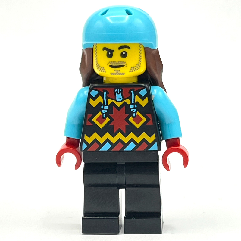 LEGO Snowboarder, Black Snowsuit, Medium Azure Helmet with Hair (fig-013979)
