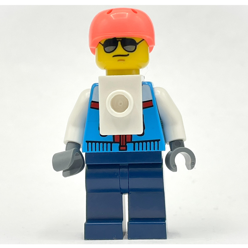 LEGO Rock Climber, Dark Azure Jacket, Dark Blue Legs, Coral Helmet, White Neck Bracket (fig-013985)