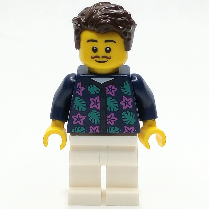 LEGO Man, Dark Blue Shirt, White Legs, Dark Brown Hair (fig-013987)