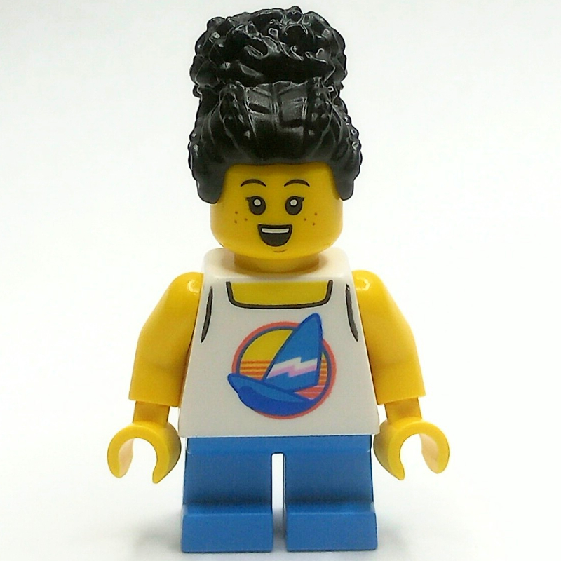 LEGO Girl, White Vest Top, Short Dark Azure Legs, Black Hair (fig-013990)