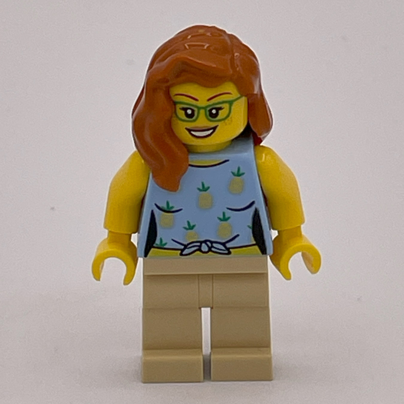 LEGO Woman, Bright Light Blue Torso, Tan Legs, Dark Orange Hair (fig-013992)