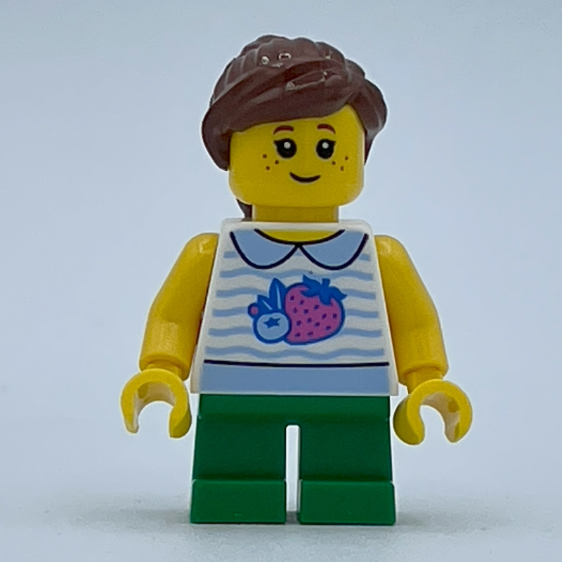 LEGO Girl, White Vest Top, Short Green Legs, Reddish Brown Hair (fig-014002)