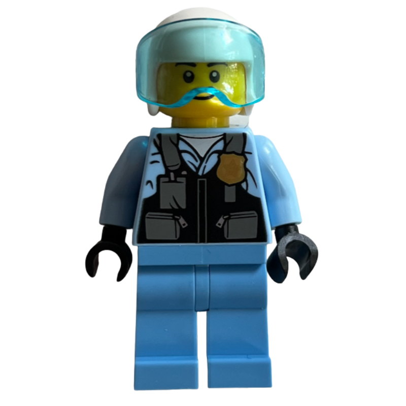 LEGO Policeman, Pilot, Black Vest with Badge and Pouches, White Helmet with Visor (fig-014091)