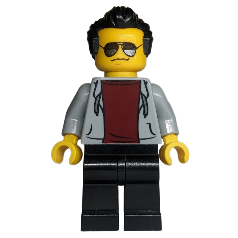 LEGO Light Bluish Grey Torso, Black Legs, Black Hair, Sunglasses (fig-014092)