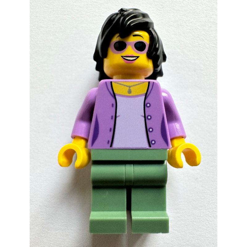 LEGO Medium Lavender Torso, Sand Green Legs, Black Hair, Sunglasses (fig-014093)