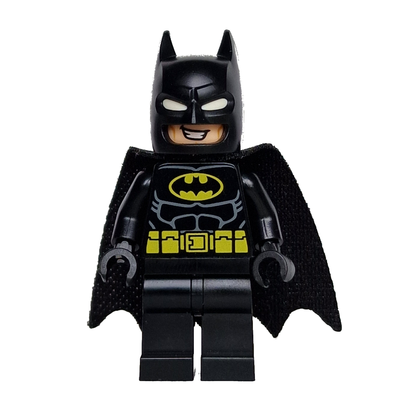LEGO Batman, Black Suit, Black Cape and Cowl, Yellow Batman Logo, White Eyes (37157 Cape), Big Grin (fig-014214)