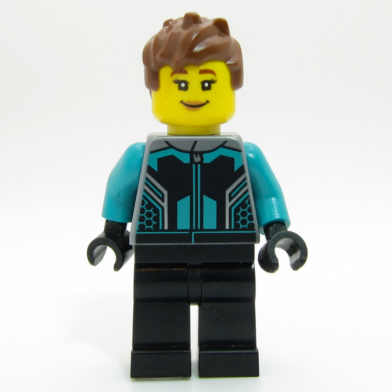LEGO Race Driver - Flat Silver Torso, Dark Turquoise Arms, Black Legs, Reddish Brown Hair (fig-014228)