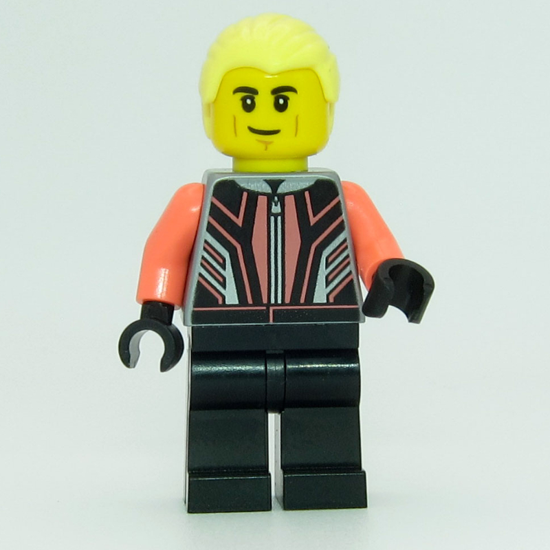 LEGO Race Driver - Flat Silver Torso, Coral Arms, Black Legs, Bright Light Yellow Hair (fig-014229)