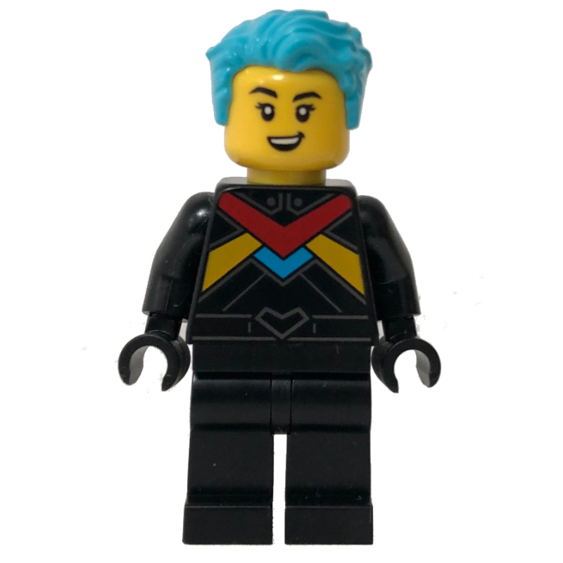 LEGO Race Driver - Black Torso, Black Legs, Medium Azure Hair (fig-014233)