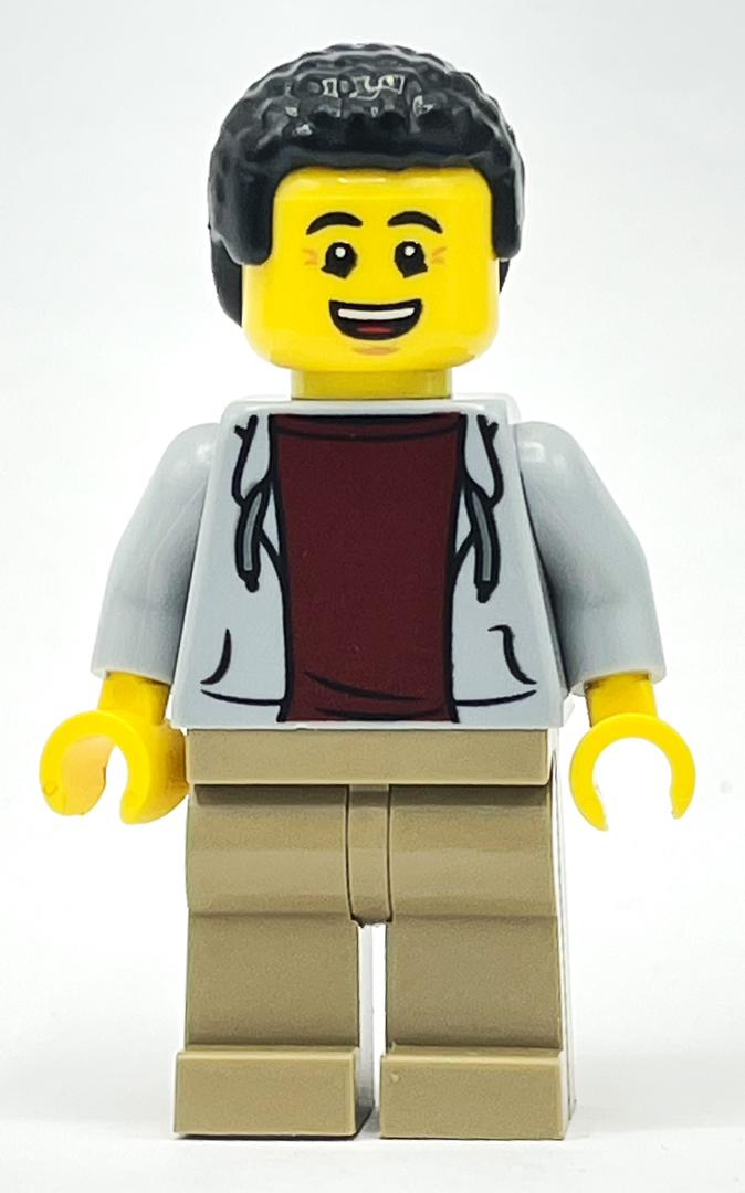 LEGO Light Bluish Grey Torso, Dark Tan Legs, Black Hair (fig-014235)