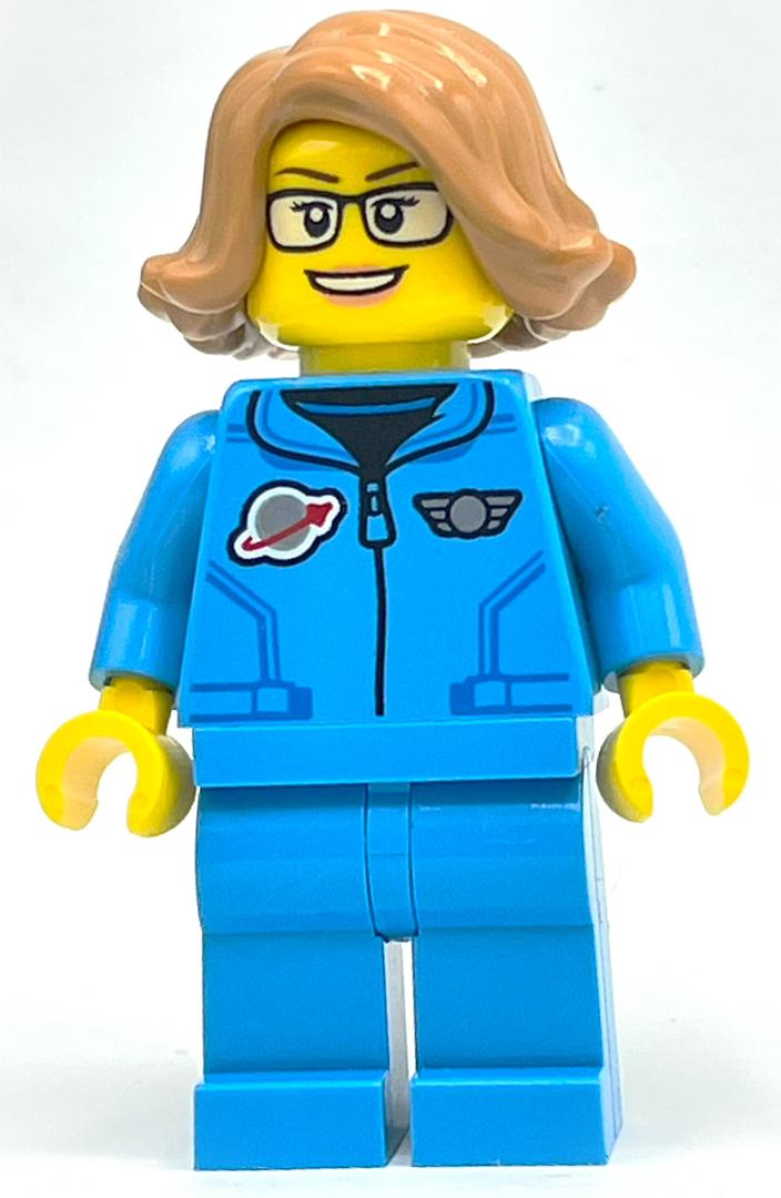 LEGO Astronaut, Female, Dark Azure Jump Suit, Medium Nougat Hair (fig-014237)