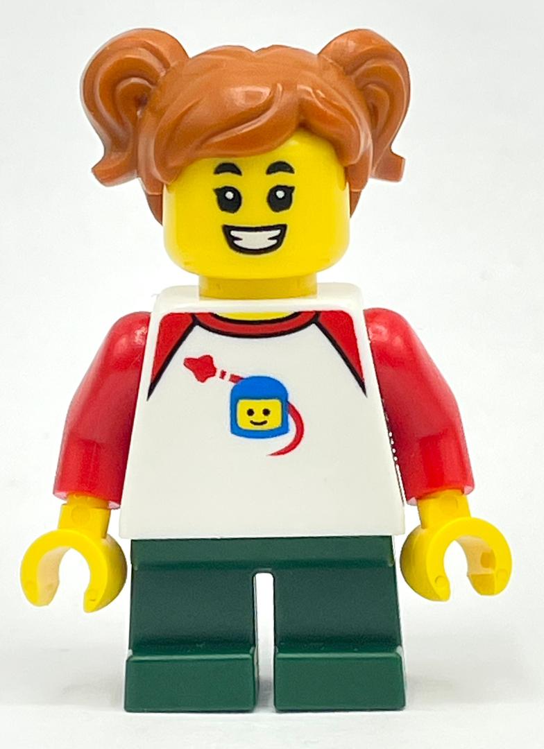 LEGO Kid - White Torso, Dark Green Legs, Dark Orange Hair (fig-014239)