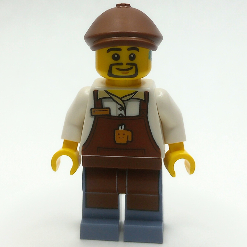 LEGO White Torso, Reddish Brown Apron, Sand Blue Legs, Reddish Brown Cap (fig-014242)