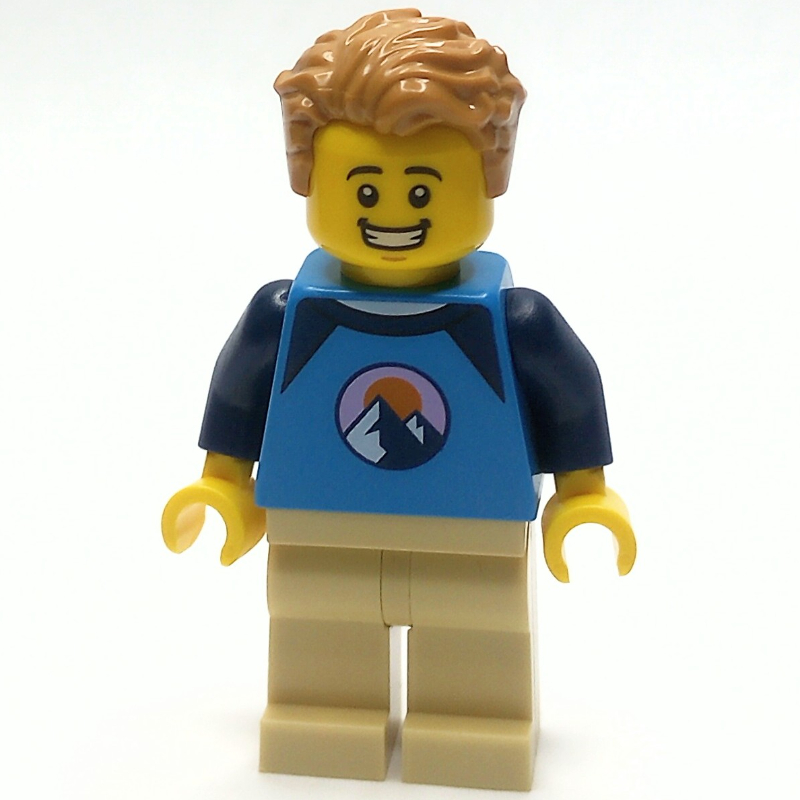 LEGO Dark Azure Torso, Tan Legs, Medium Nougat Hair (fig-014243)