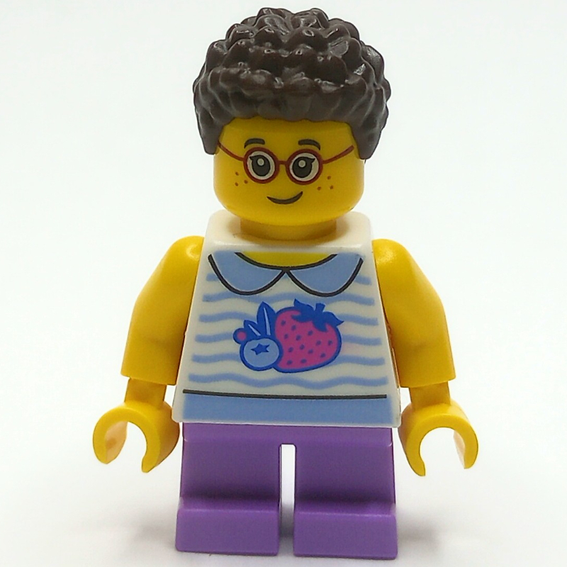 LEGO Kid - White Torso, Medium Lavender Legs, Dark Brown Hair (fig-014244)