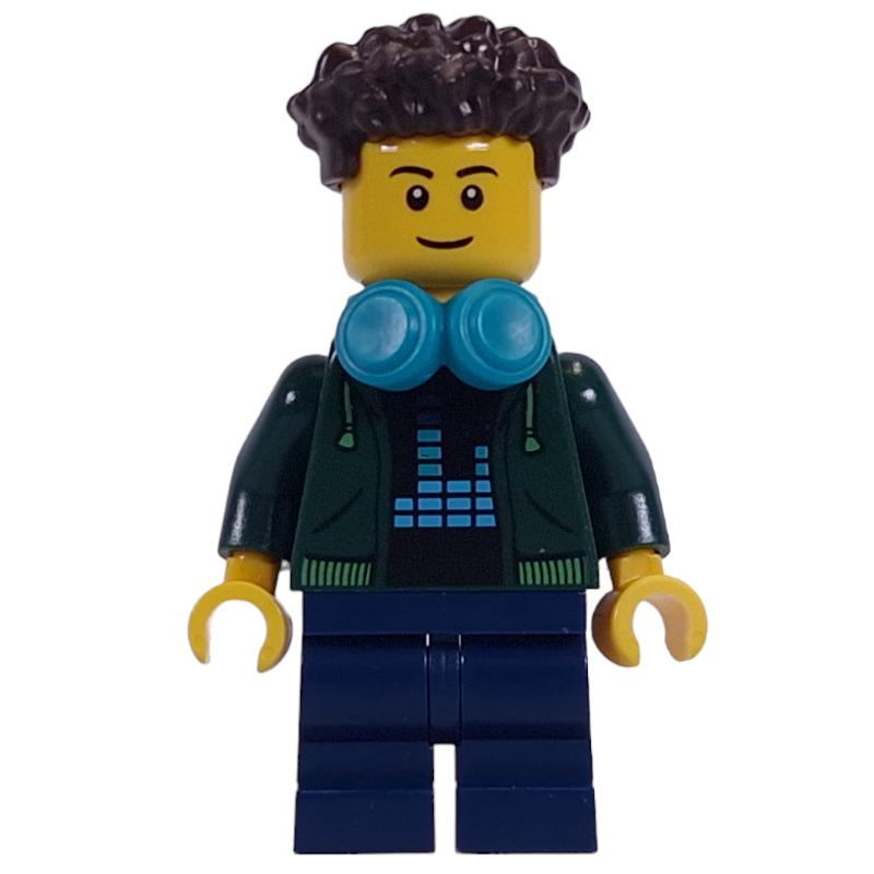 LEGO Dark Green Torso, Dark Blue Medium Legs, Dark Brown Hair, Dark Turquoise Headphones (fig-014278)