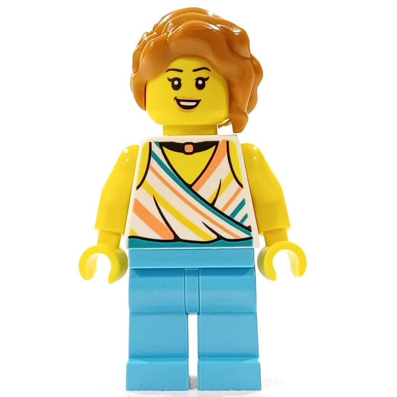 LEGO Woman, White Top, Medium Azure Legs, Dark Orange Hair (fig-014319)