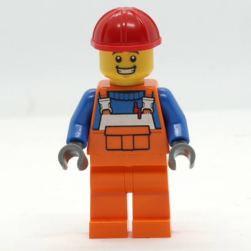 LEGO Construction Worker - Orange Overall, Red Helmet, Smile (fig-014375)