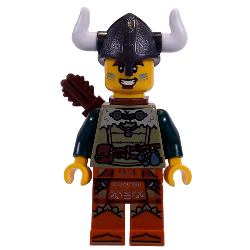 LEGO Viking, Olive Green Shirt, Helmet with Horns, Quiver (fig-014394)