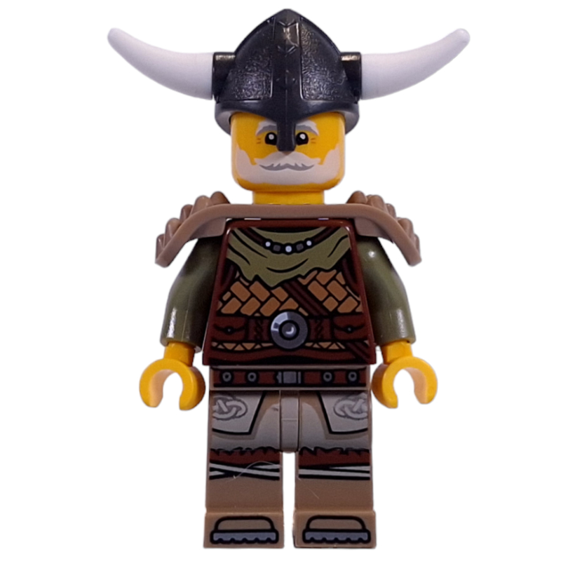 LEGO Viking, Reddish Brown Shirt, Shoulder Guards, Helmet with Horns, White Beard (fig-014396)