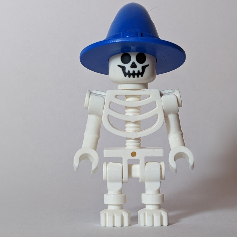 LEGO Skeleton, Standard Face, Bent Arms, Blue Wizard Hat (fig-014405)