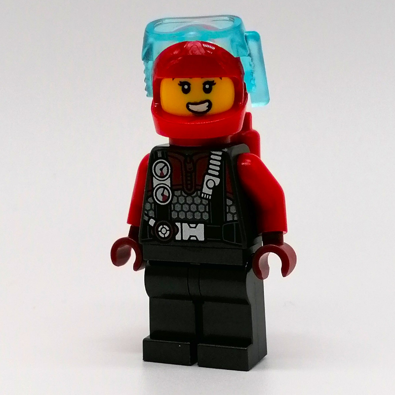 LEGO Diver - Pearl Titanium Torso, Legs, Red Airtanks, Red Helmet (fig-014411)