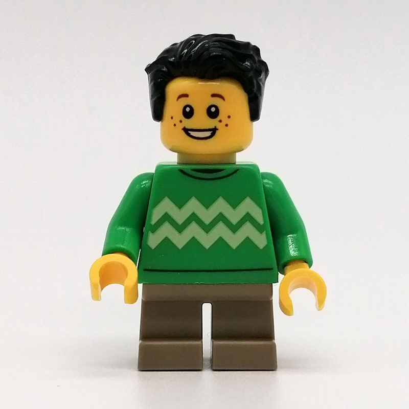 LEGO Kid - Bright Green Torso, Dark Tan Legs, Black Hair (fig-014422)